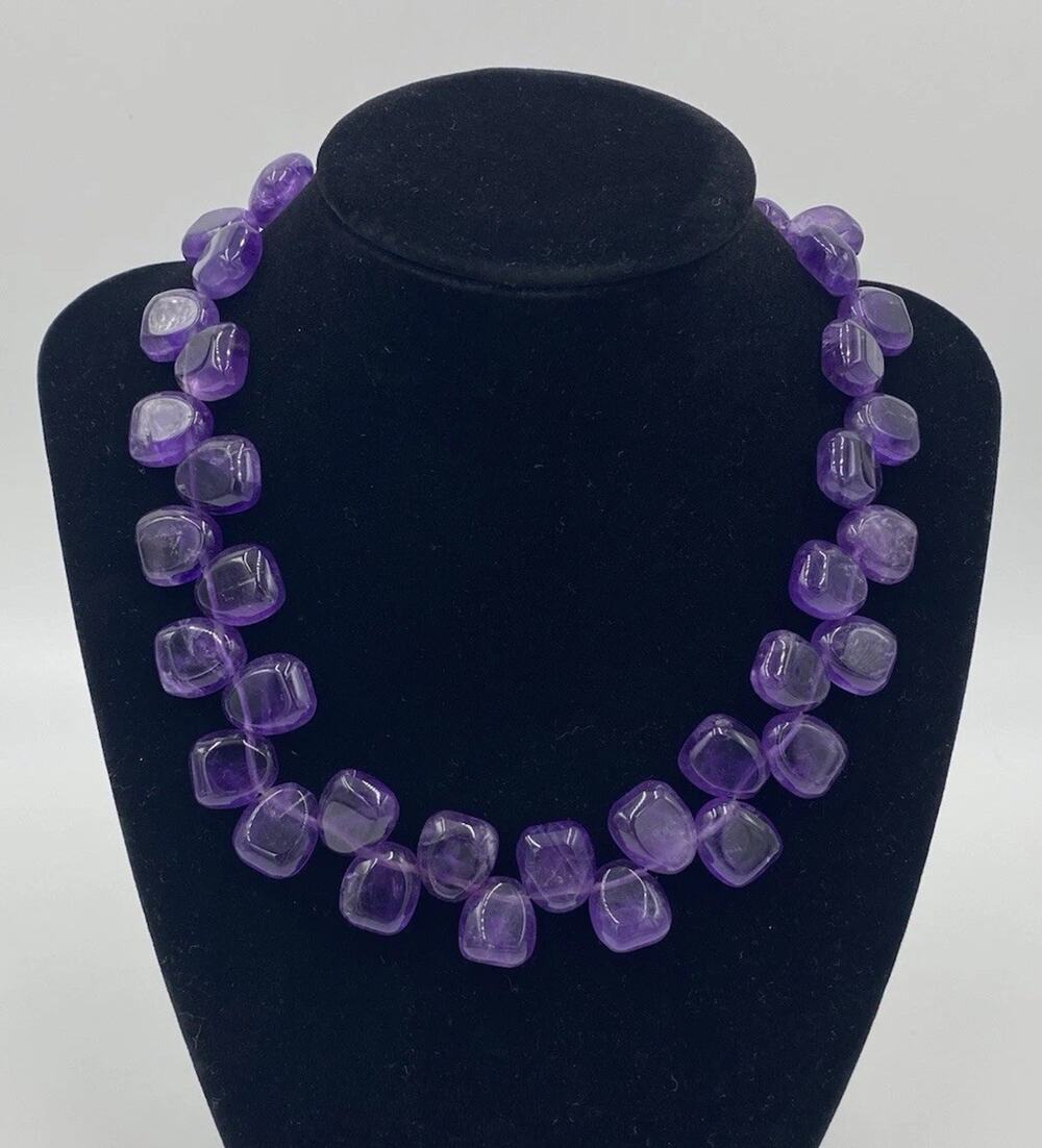 Vintage Sterling Silver Amethyst Beaded Festoon Collar Necklace 16” Victorian